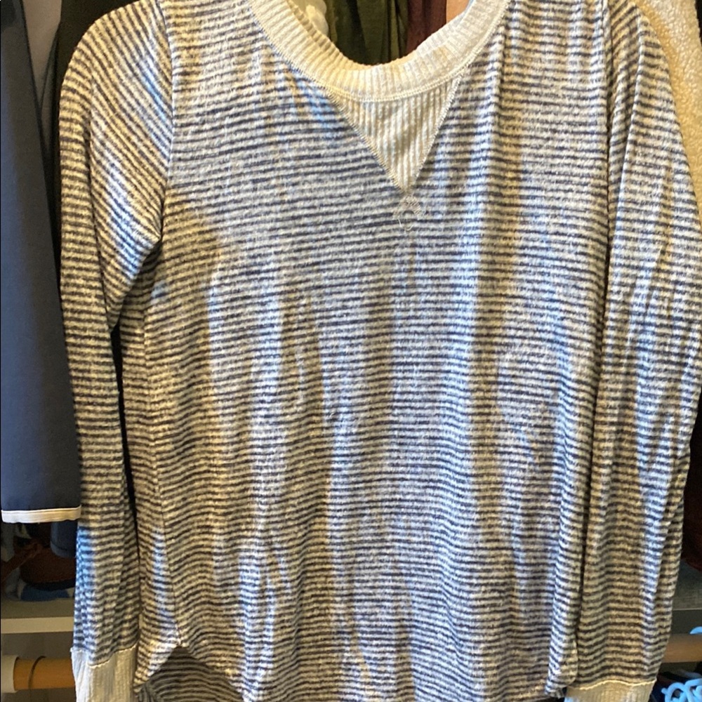 Striped blue and light grey Long Sleeve Top